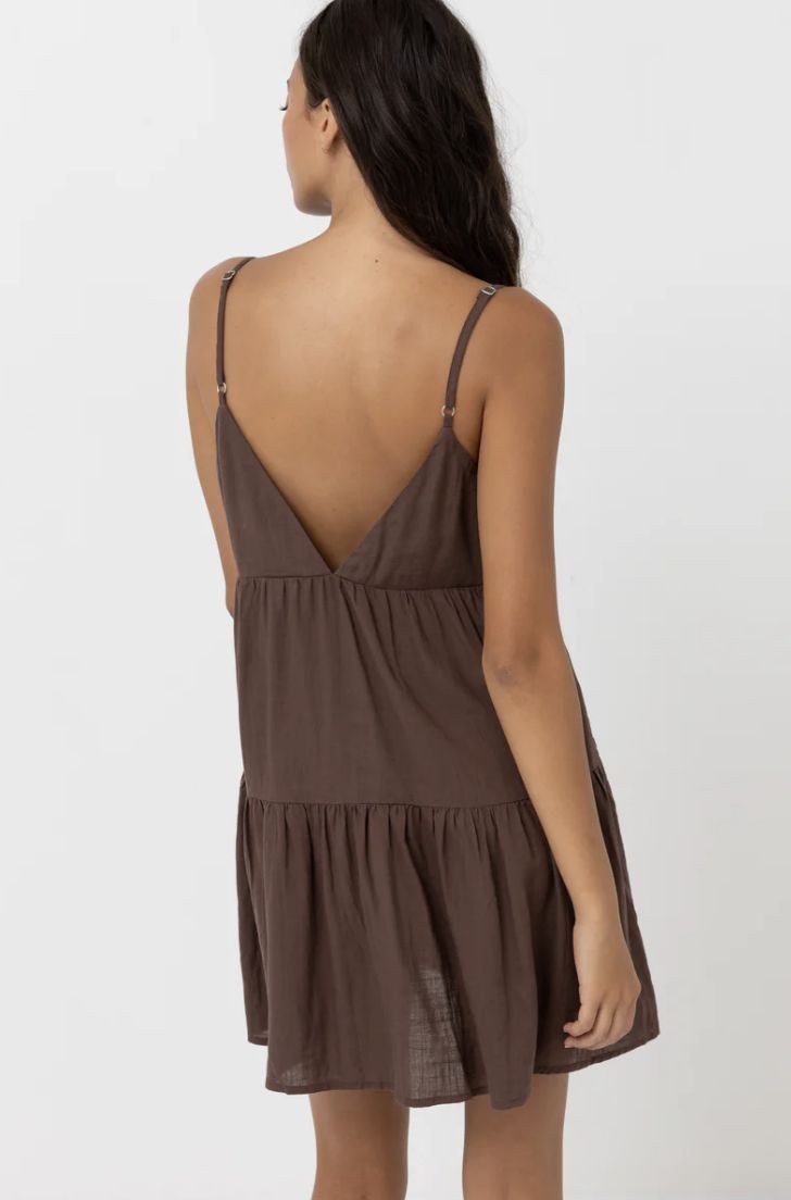 RHYTHM WOMENS CLASSIC TIERED MINI DRESS- CHOCOLATE