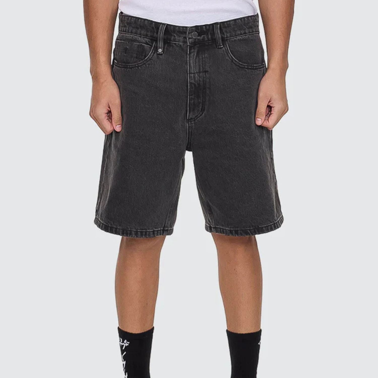 THRILLS MENS SLACKER RELAXED DENIM SHORT  - AGED BLACK