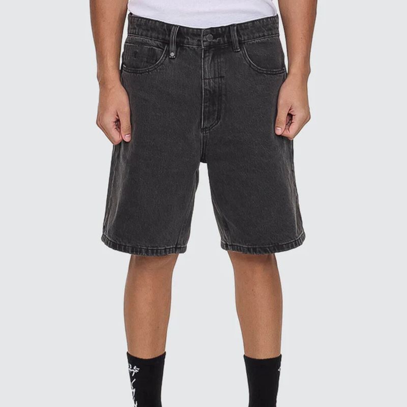 THRILLS MENS SLACKER RELAXED DENIM SHORT  - AGED BLACK