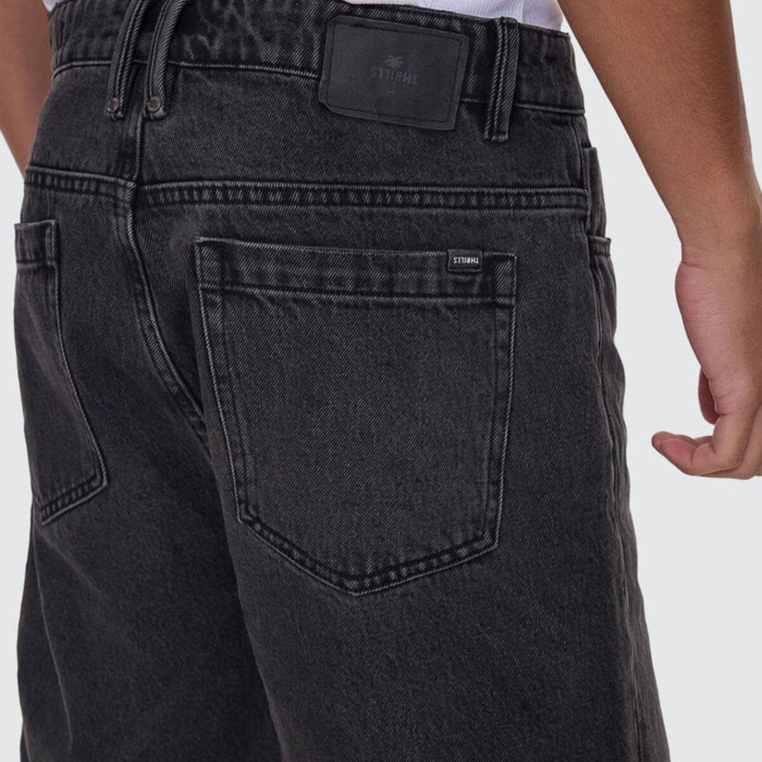 THRILLS MENS SLACKER RELAXED DENIM SHORT  - AGED BLACK