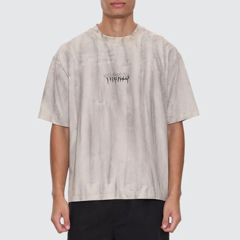 THRILLS MENS CUT &amp; SHATTERED BOX FIT OVERSIZE CROPPED TEE - MARBLE HERITAGE WHITE