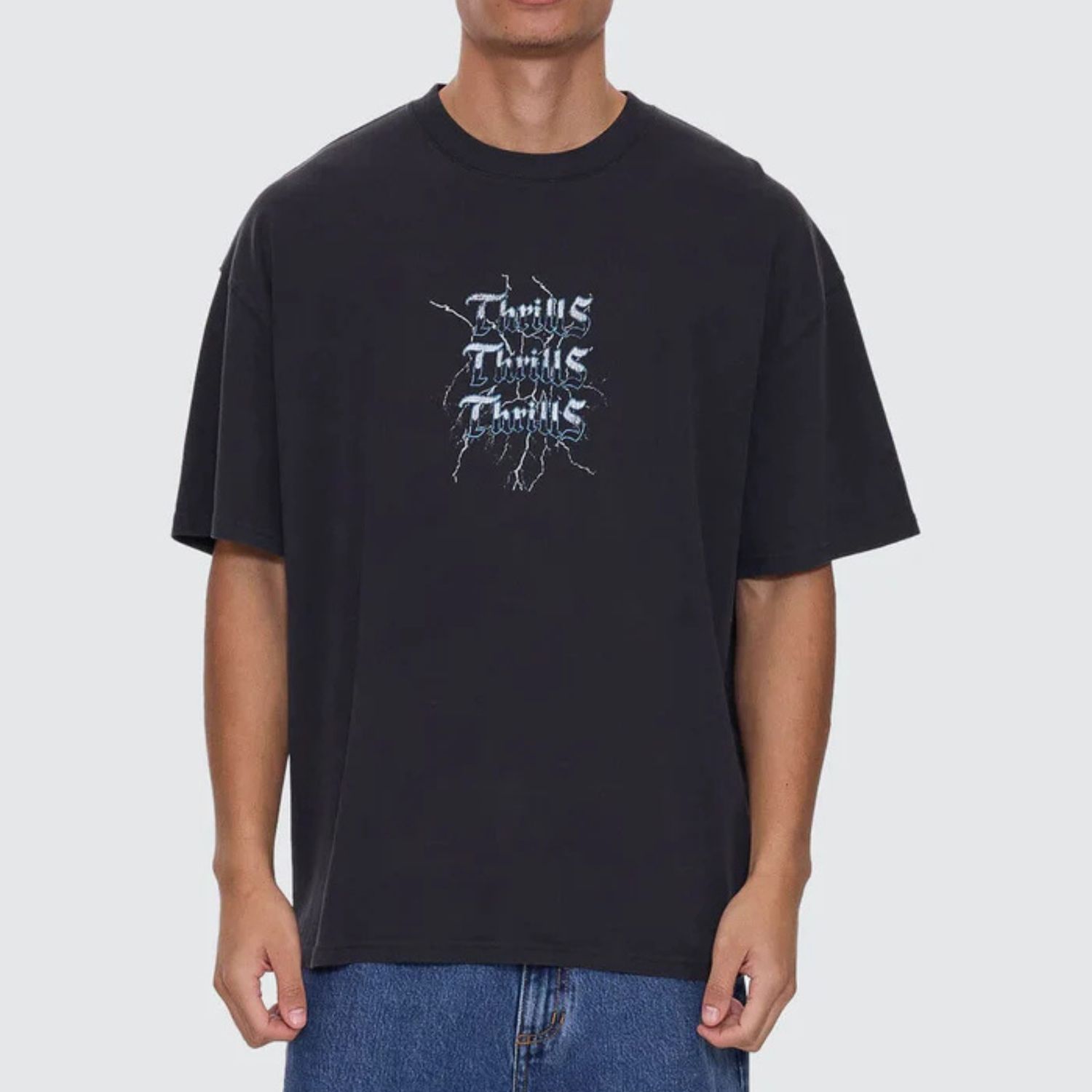 THRILLS MENS RUN FOR THE HILLS BOX FIT OVERSIZE TEE - WASHED BLACK