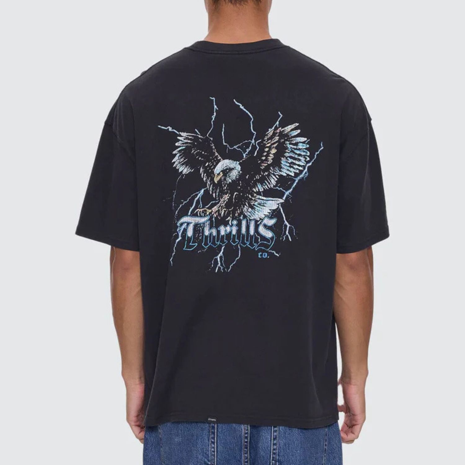 THRILLS MENS RUN FOR THE HILLS BOX FIT OVERSIZE TEE - WASHED BLACK