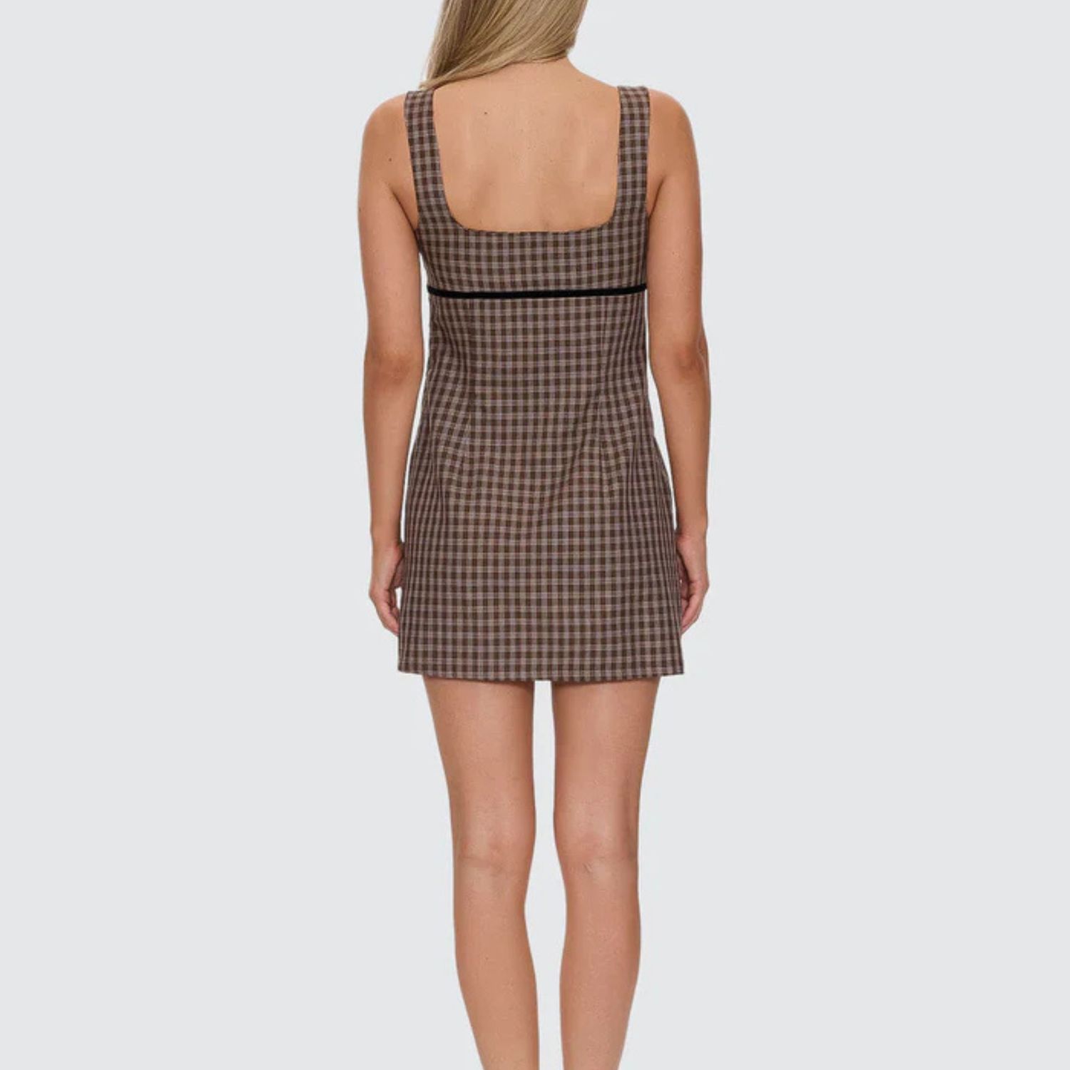 THRILLS WOMENS  STATE OF MIND CHECK DRESS - POSTAL BROWN