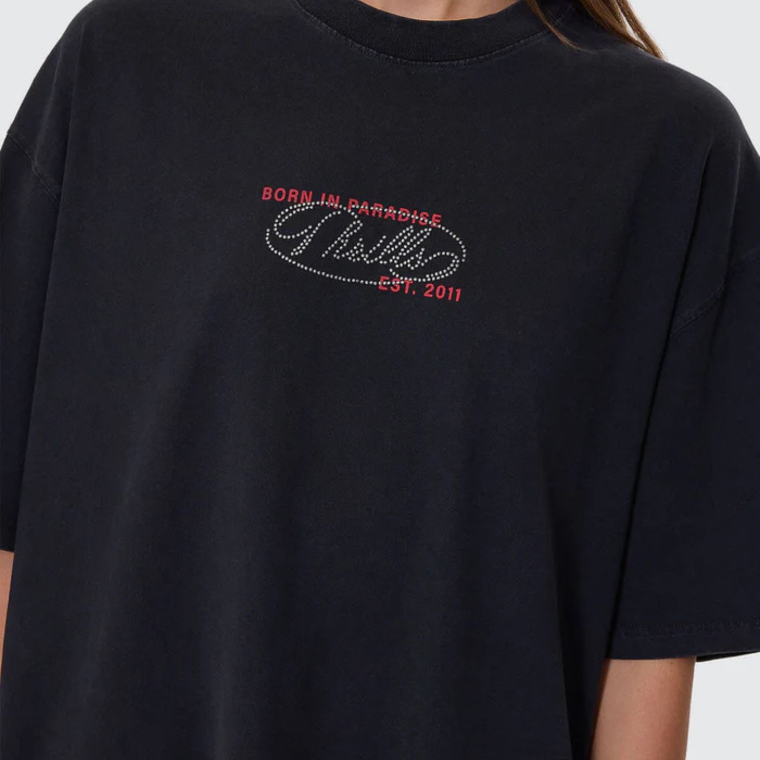 THRILLS WOMENS  CHAOS REIGNS OVERSIZED TEE - WASHED BLACK