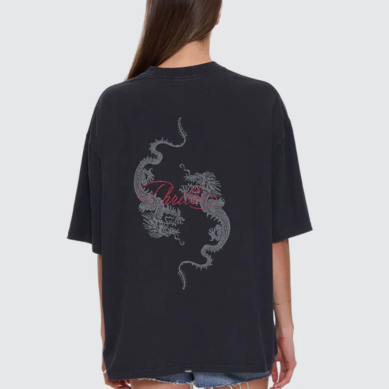 THRILLS WOMENS  CHAOS REIGNS OVERSIZED TEE - WASHED BLACK