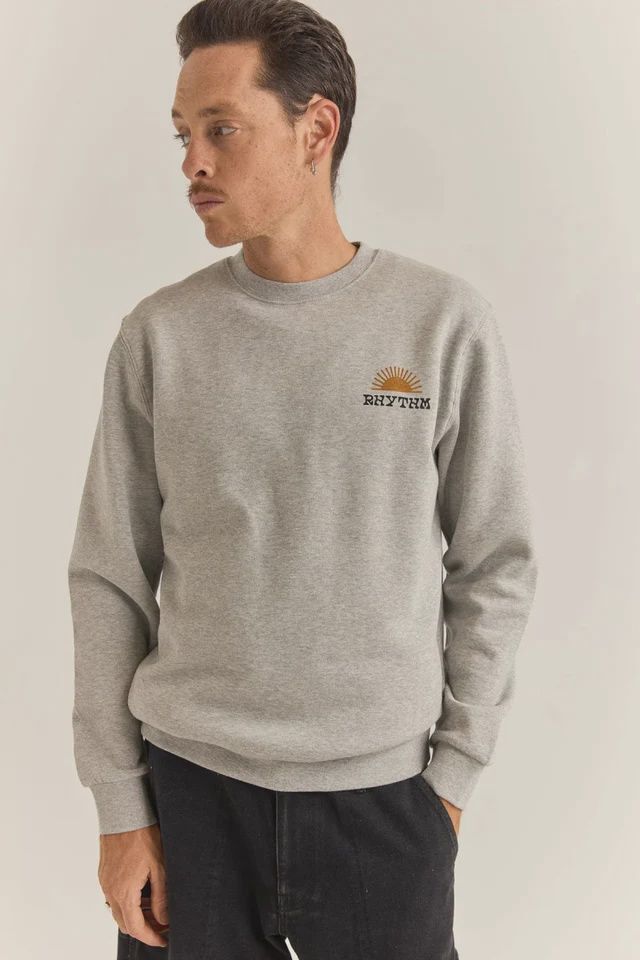RHYTHM MENS AWAKE FLEECE CREW- GREY HEATHER