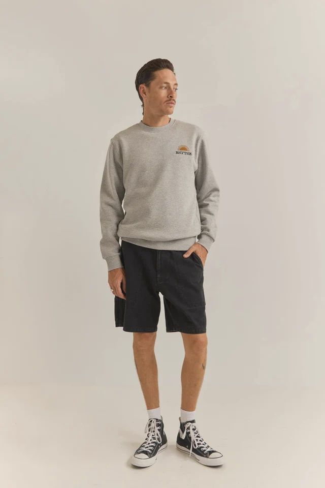 RHYTHM MENS AWAKE FLEECE CREW- GREY HEATHER
