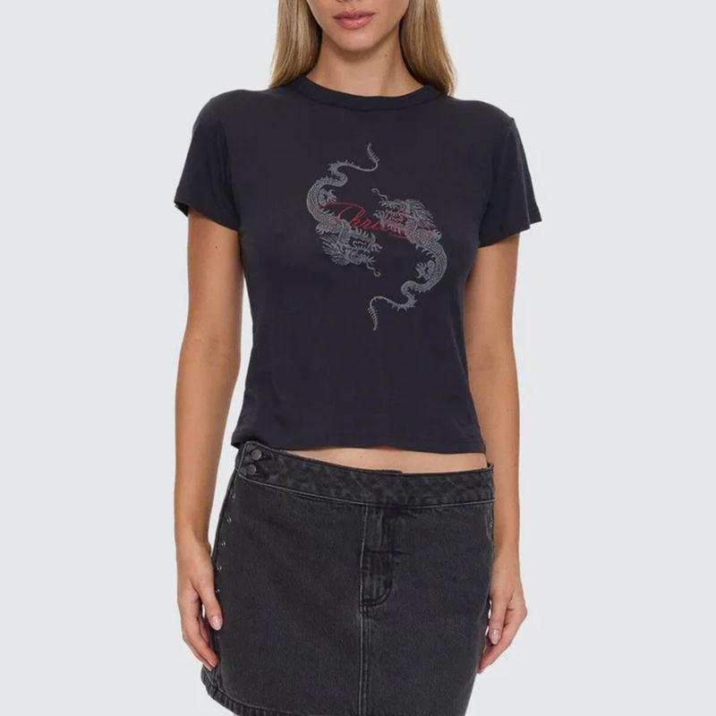 THRILLS WOMENS  CHAOS REIGNS BOY TEE - WASHED BLACK