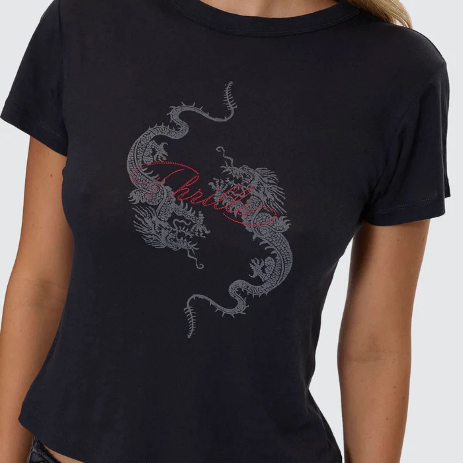 THRILLS WOMENS  CHAOS REIGNS BOY TEE - WASHED BLACK