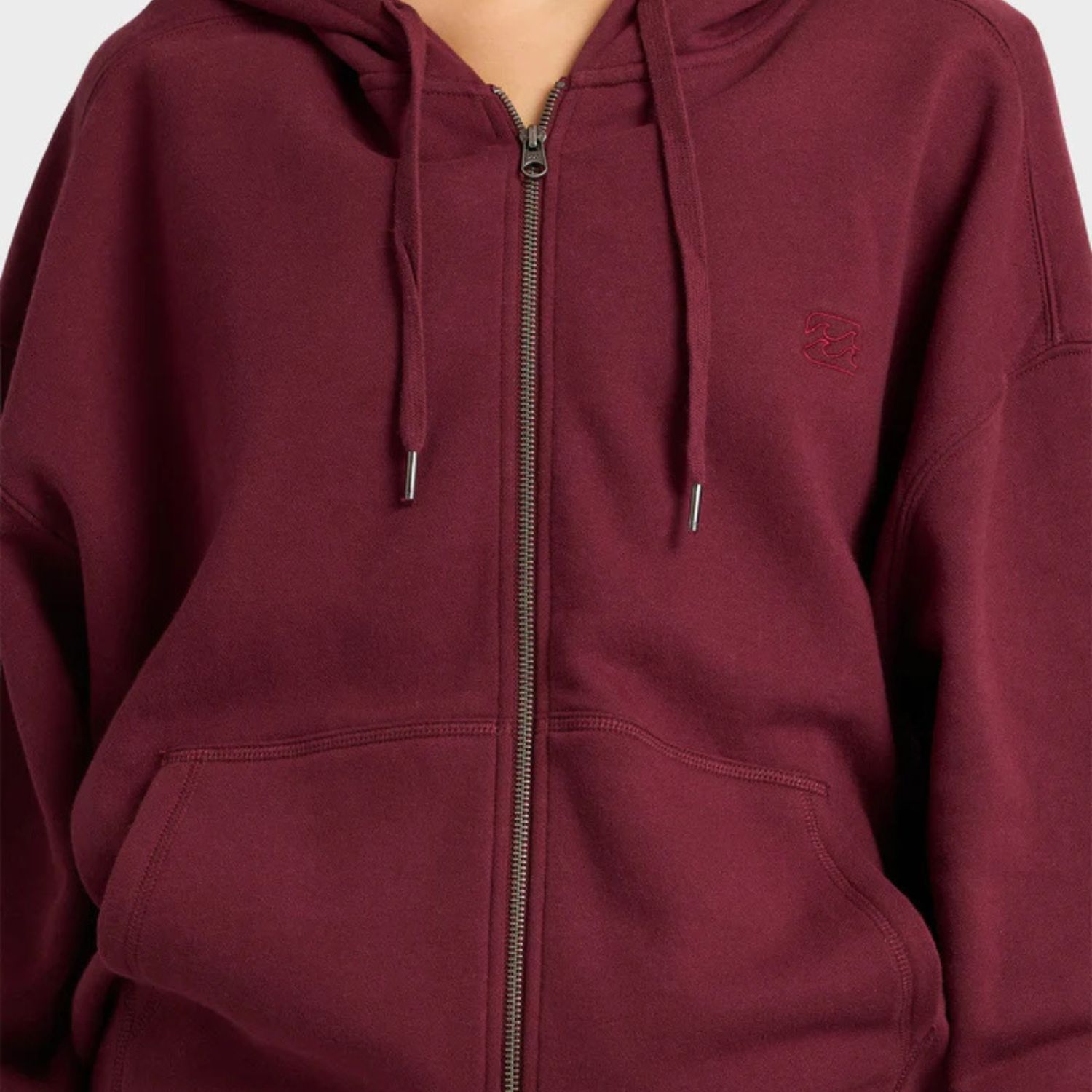 BILLABONG WOMENS WAVE ESSENTIALS ZIP THRU HOOD - RED DAHLIA
