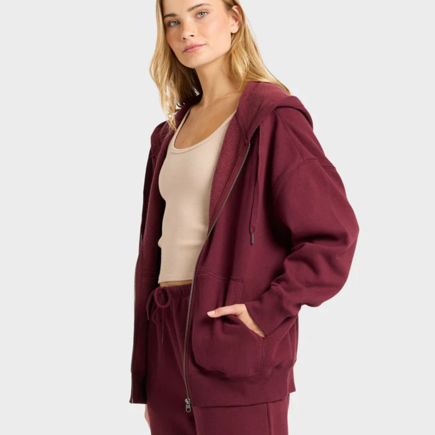 BILLABONG WOMENS WAVE ESSENTIALS ZIP THRU HOOD - RED DAHLIA