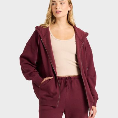 BILLABONG WOMENS WAVE ESSENTIALS ZIP THRU HOOD - RED DAHLIA
