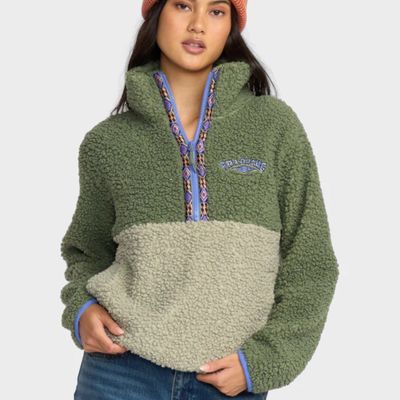 BILLABONG WOMENS HORIZON MOCK NECK HALF ZIP FLEECE - TREEHUGGER