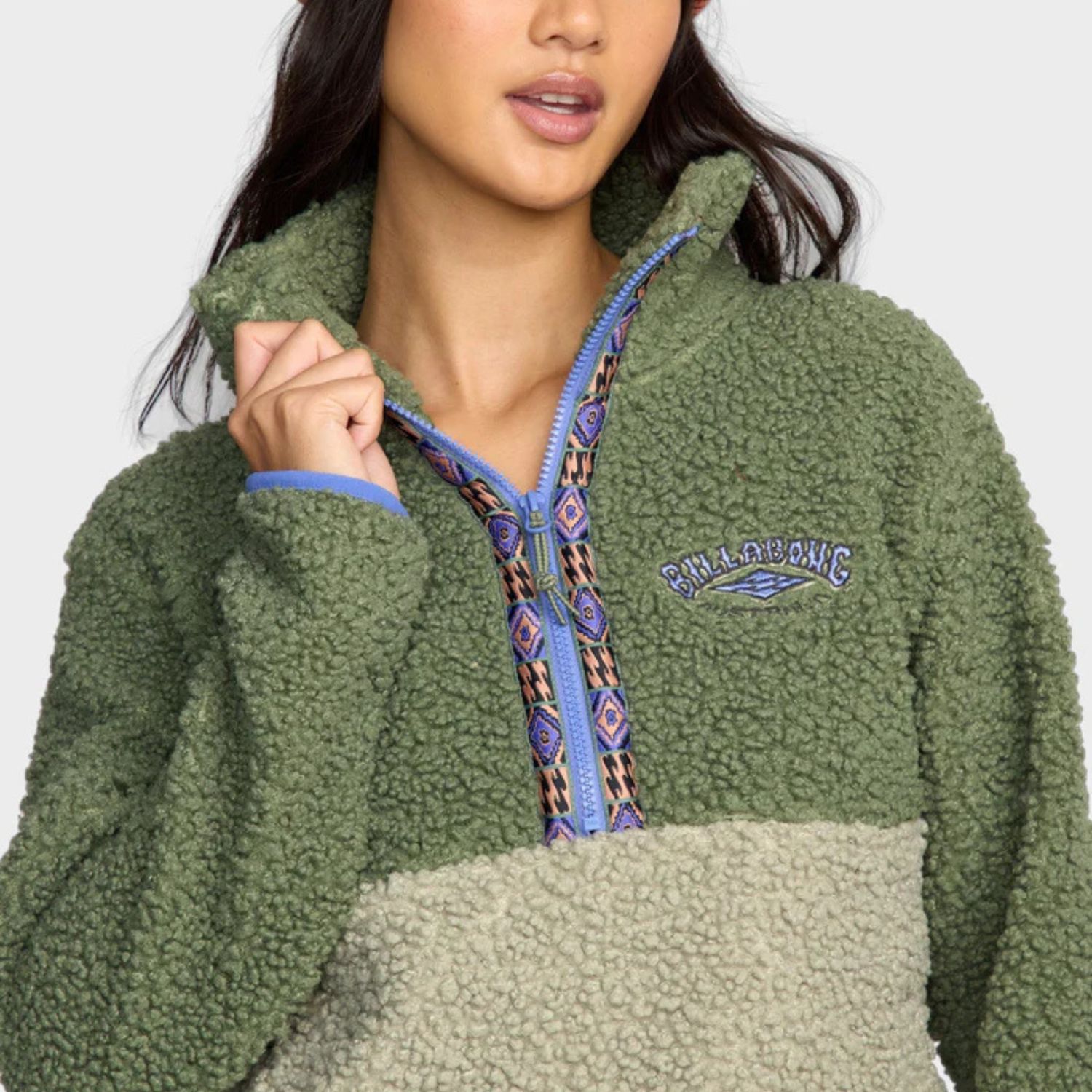 BILLABONG WOMENS HORIZON MOCK NECK HALF ZIP FLEECE - TREEHUGGER