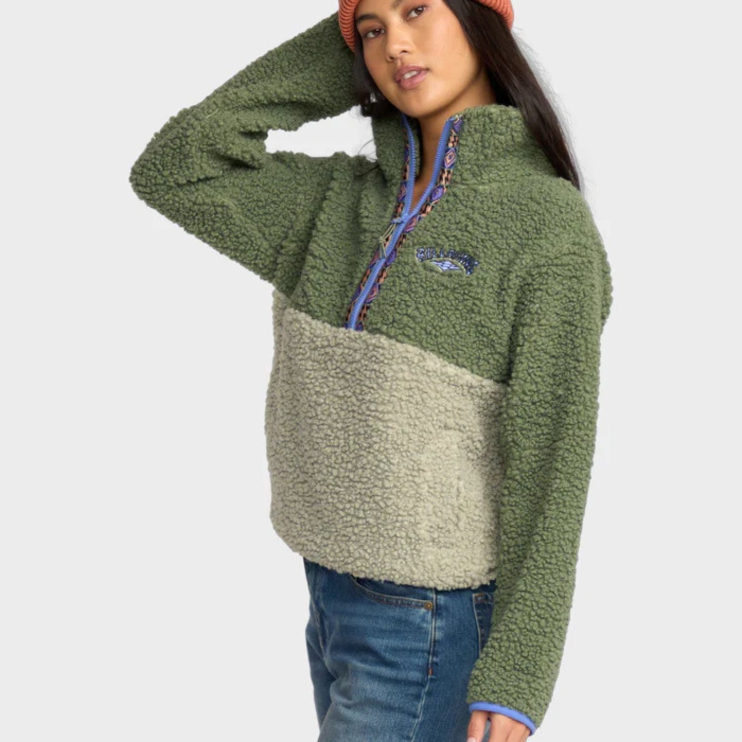 BILLABONG WOMENS HORIZON MOCK NECK HALF ZIP FLEECE - TREEHUGGER