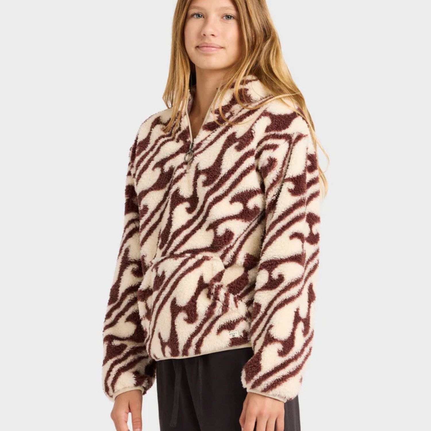BILLABONG TEEN GIRLSDARK WAVE HALF ZIP POLAR FLEECE HOODIE - TEAK