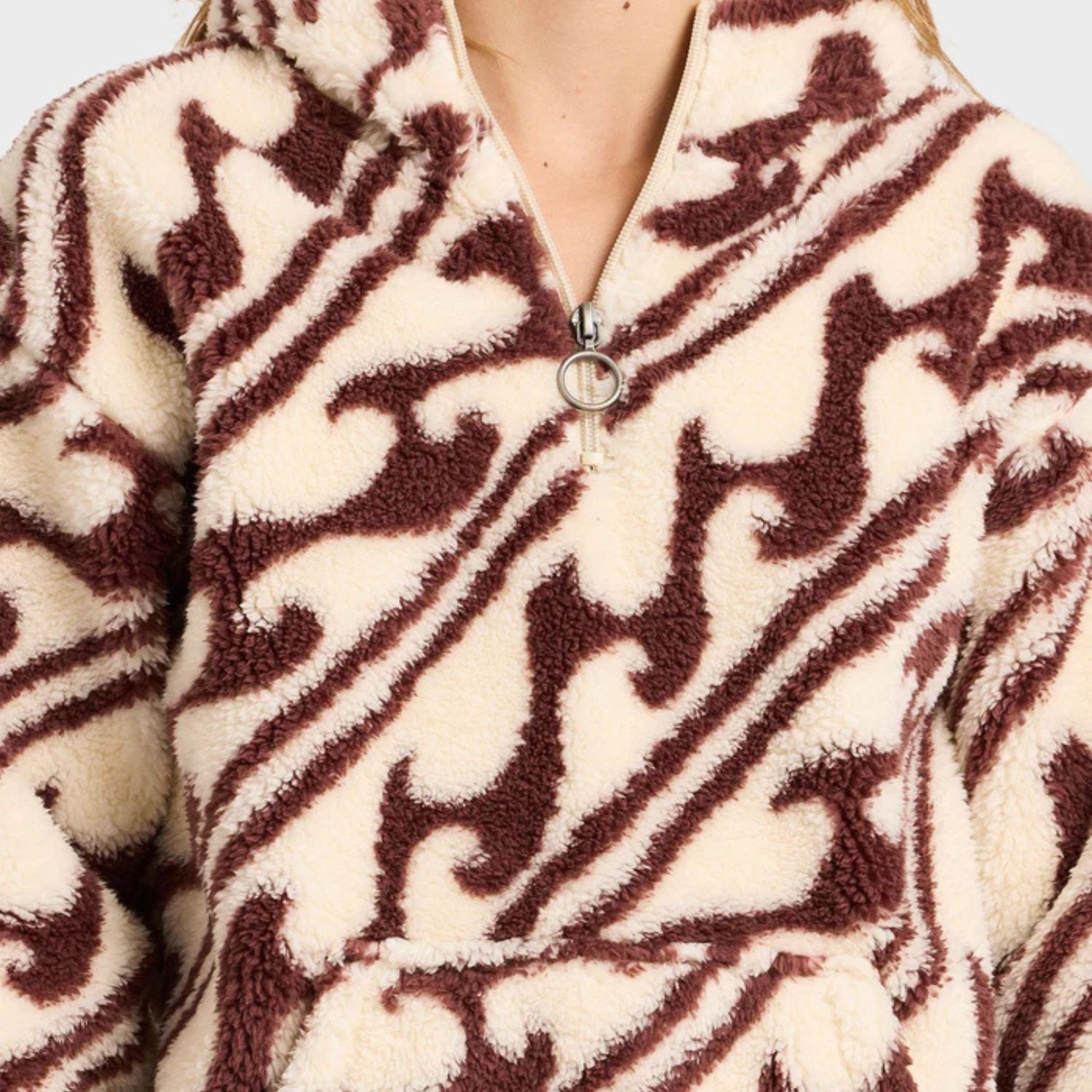 BILLABONG TEEN GIRLSDARK WAVE HALF ZIP POLAR FLEECE HOODIE - TEAK