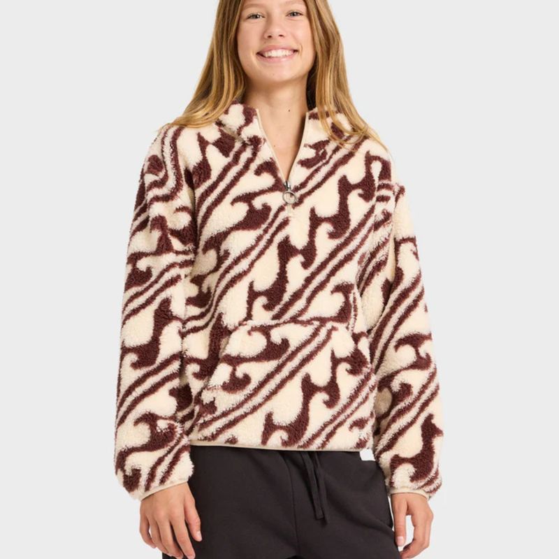 BILLABONG TEEN GIRLSDARK WAVE HALF ZIP POLAR FLEECE HOODIE - TEAK