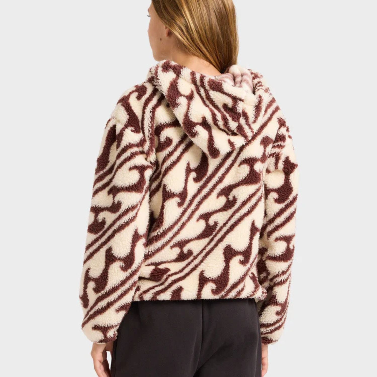 BILLABONG TEEN GIRLSDARK WAVE HALF ZIP POLAR FLEECE HOODIE - TEAK