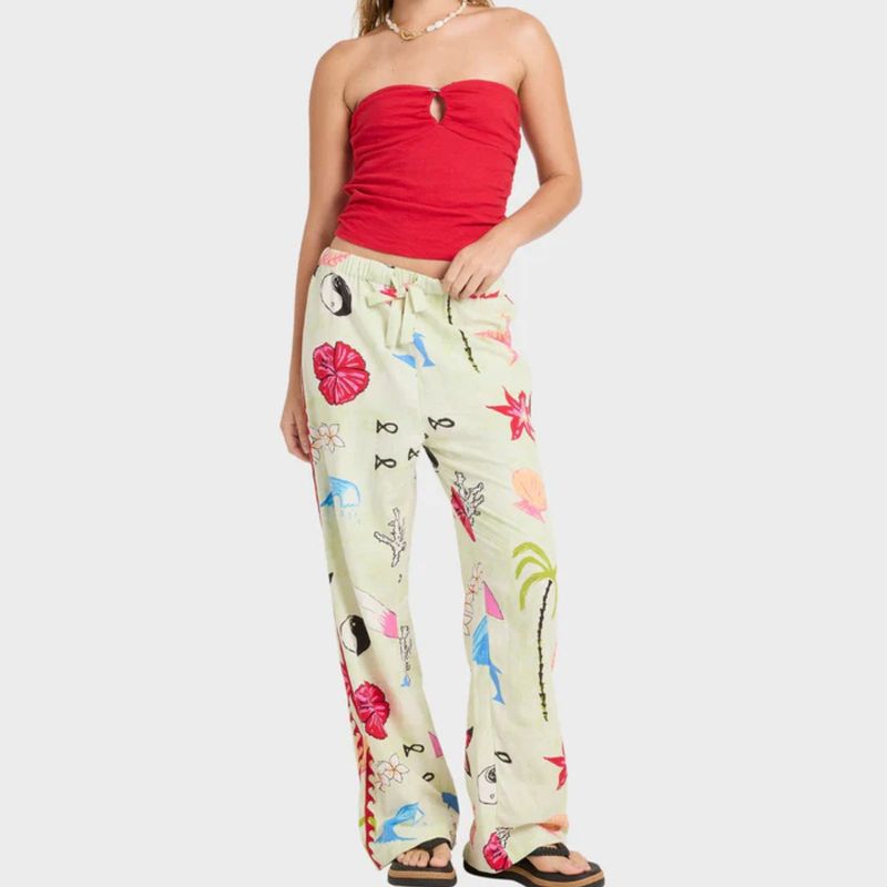 BILLABONG WOMENS LOTTIE HALL WOVEN ELASTIC PANT - SUNNY LIME