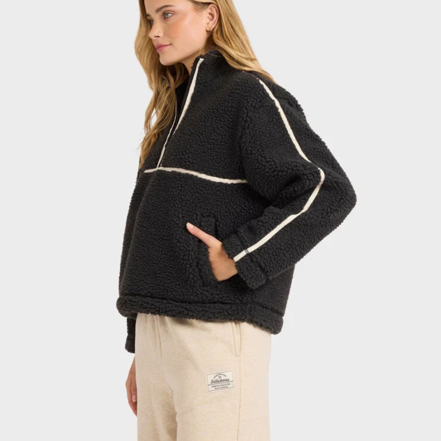 BILLABONG WOMENS GETTING WARM SHERPA HALF ZIP - BLACK SANDS