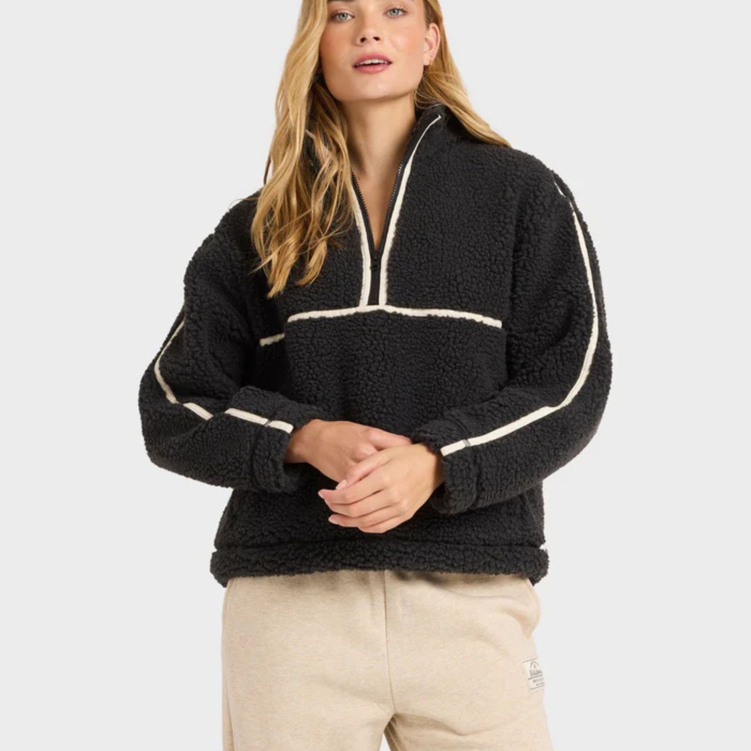 BILLABONG WOMENS GETTING WARM SHERPA HALF ZIP - BLACK SANDS