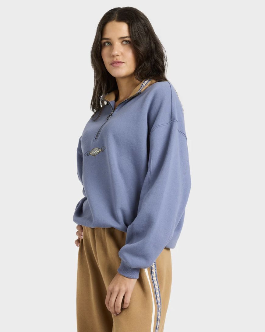 BILLABONG WOMENS WAVE BREAK HALF ZIP CREW - STONE BLUE