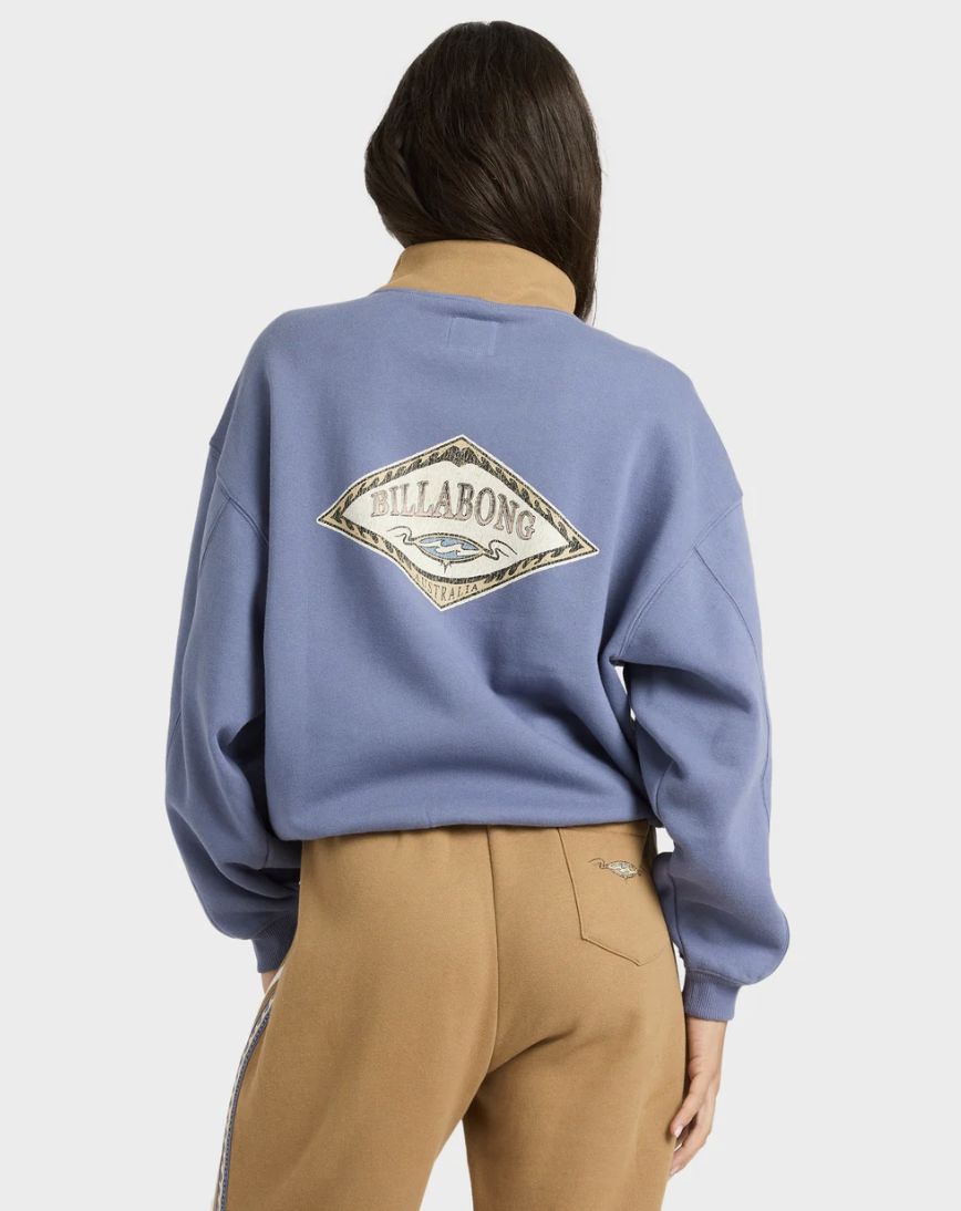 BILLABONG WOMENS WAVE BREAK HALF ZIP CREW - STONE BLUE