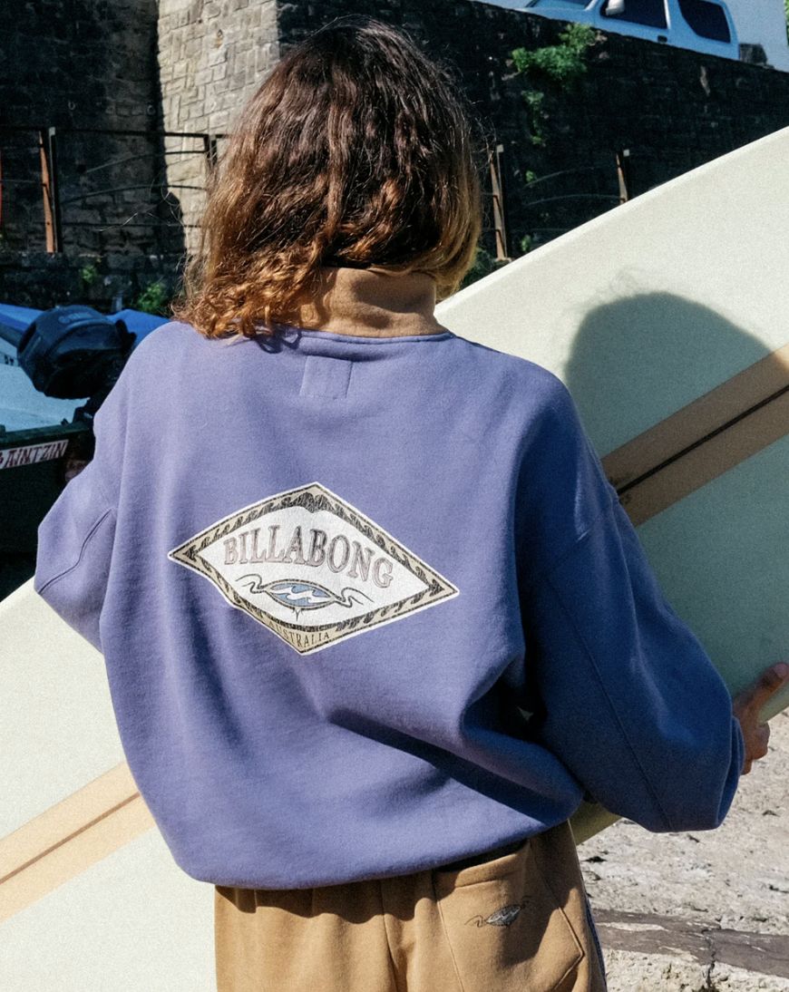 BILLABONG WOMENS WAVE BREAK HALF ZIP CREW - STONE BLUE