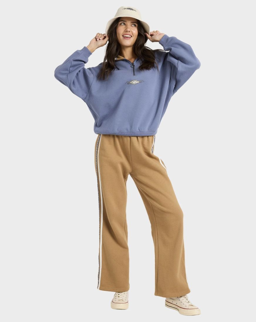 BILLABONG WOMENS WAVE BREAK HALF ZIP CREW - STONE BLUE