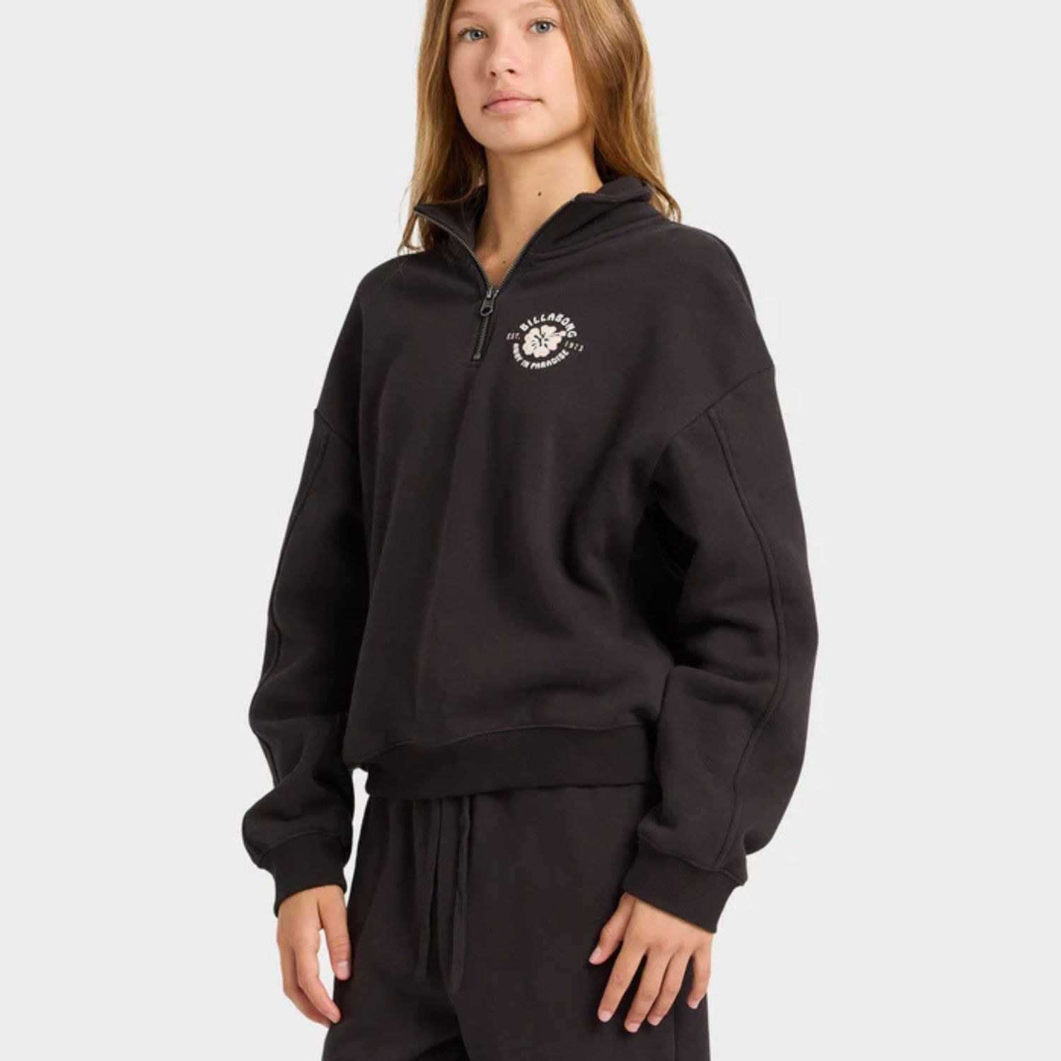 BILLABONG TEEN GIRLSPARADISE HALF ZIP CREW - OFF BLACK
