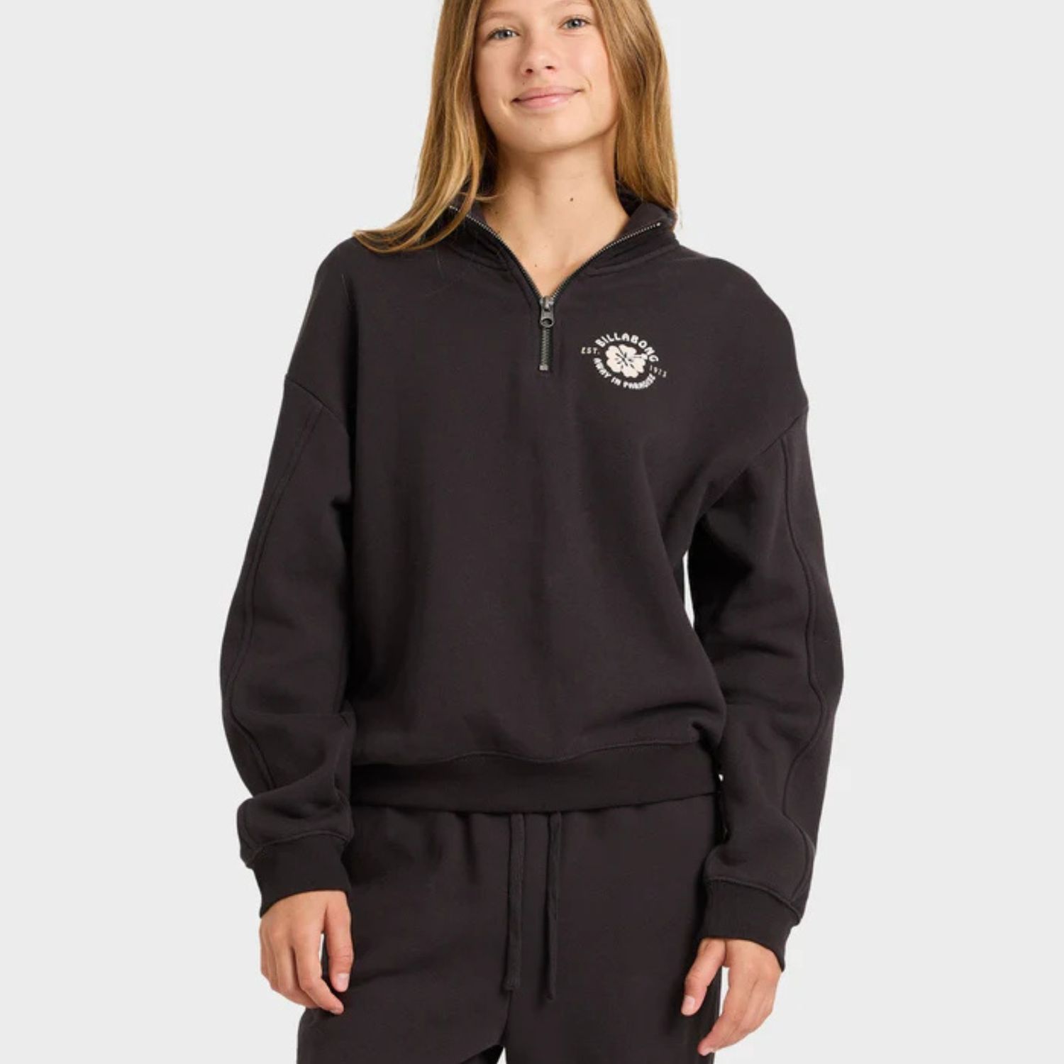 BILLABONG TEEN GIRLSPARADISE HALF ZIP CREW - OFF BLACK