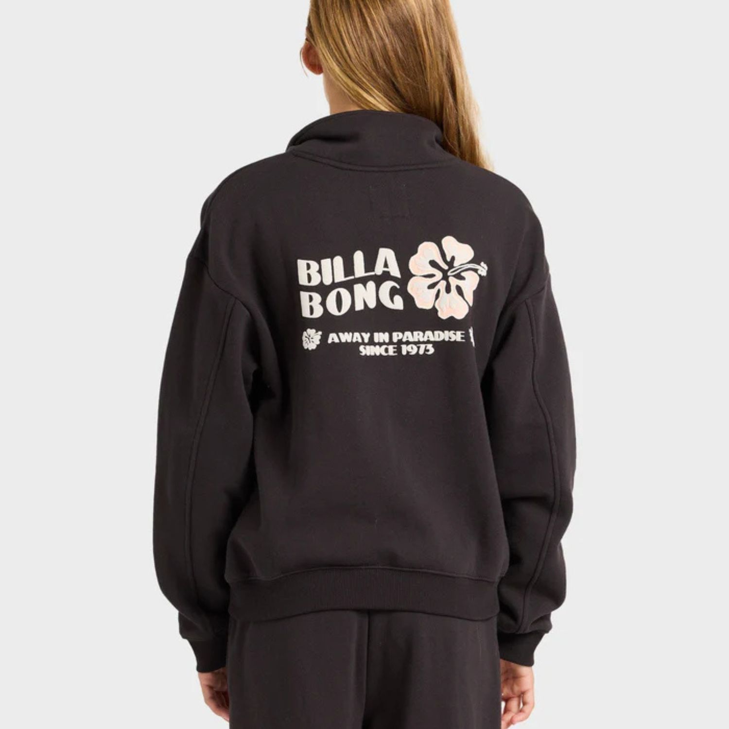 BILLABONG TEEN GIRLSPARADISE HALF ZIP CREW - OFF BLACK