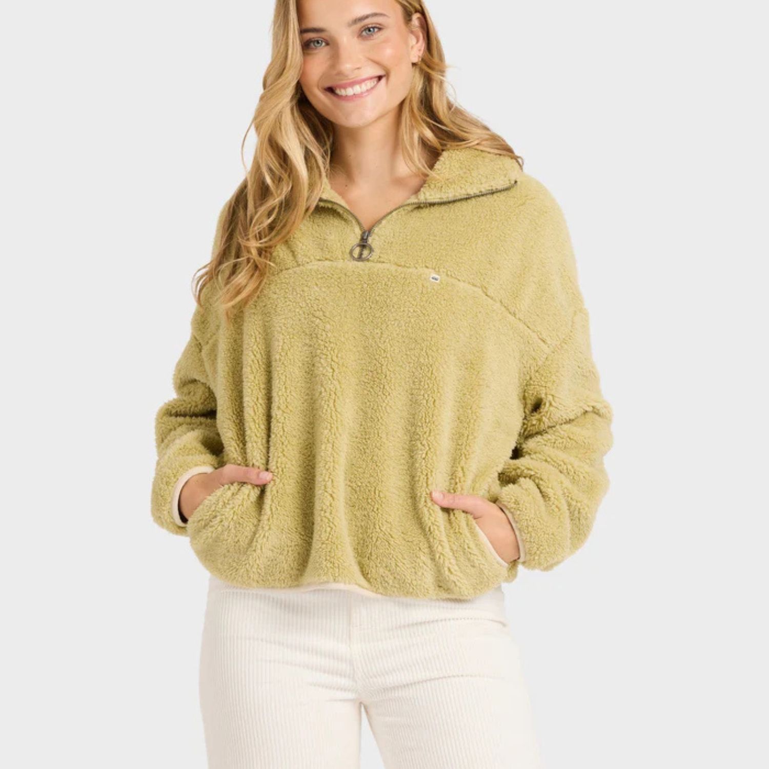 BILLABONG WOMENS GROOVIN HALF ZIP CREW - COYOTE