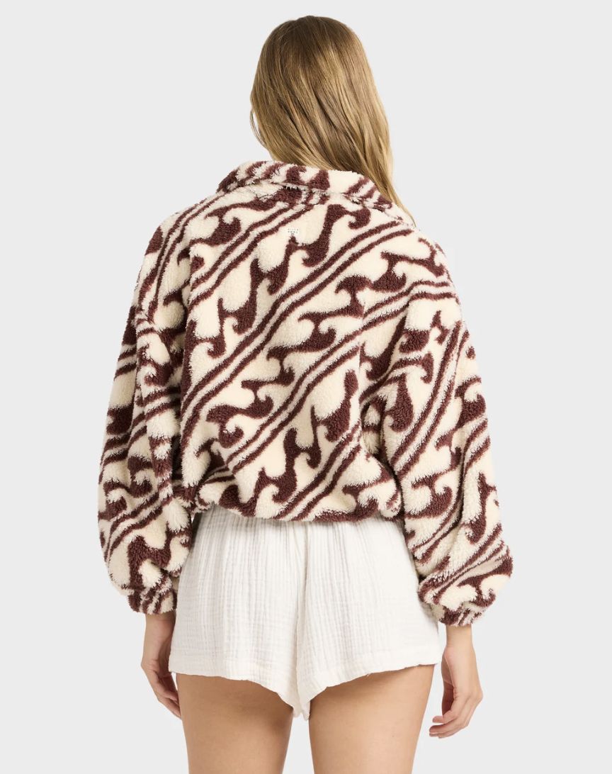 BILLABONG WOMENS DARK WAVE HALF ZIP CREW POLAR FLEECE - TEAK