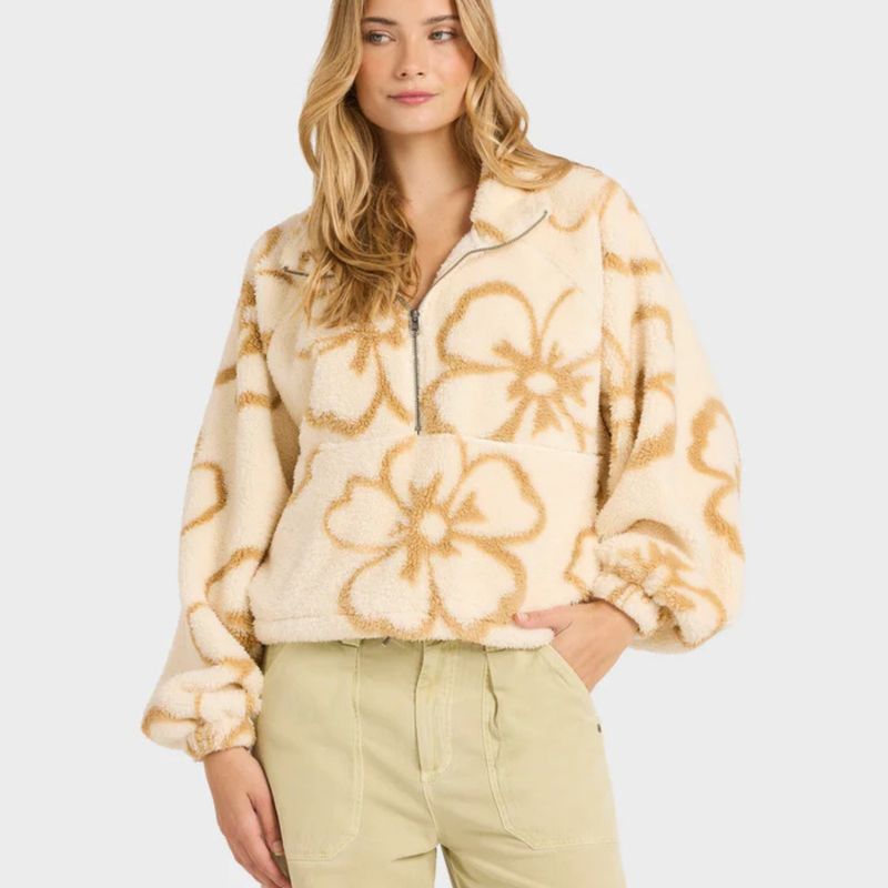 BILLABONG WOMENS LAST TIME HALF ZIP POLAR FLEECE CREW - WHITE CAP