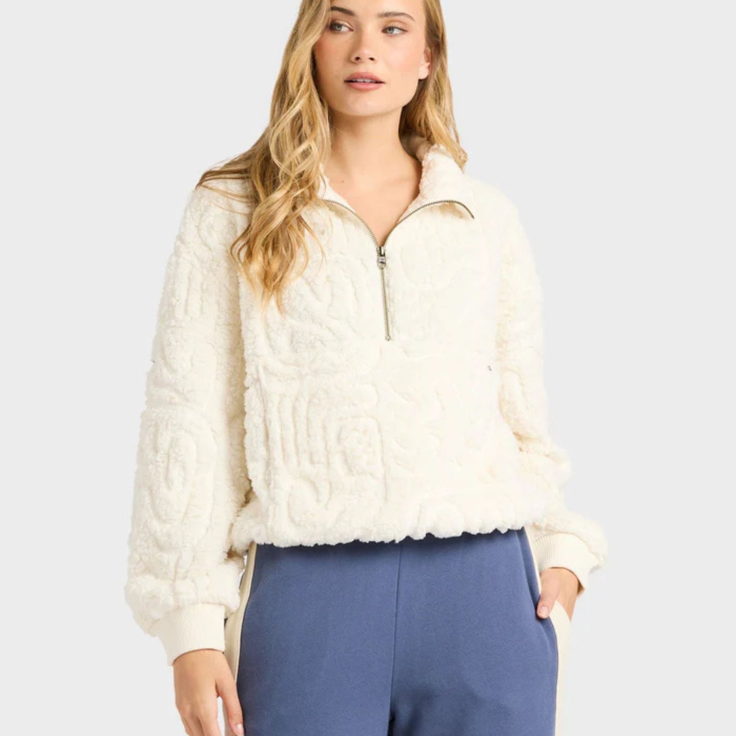 BILLABONG WOMENS LE LOVE HALF ZIP CREW POLARFLEECE - SALT CRYSTAL