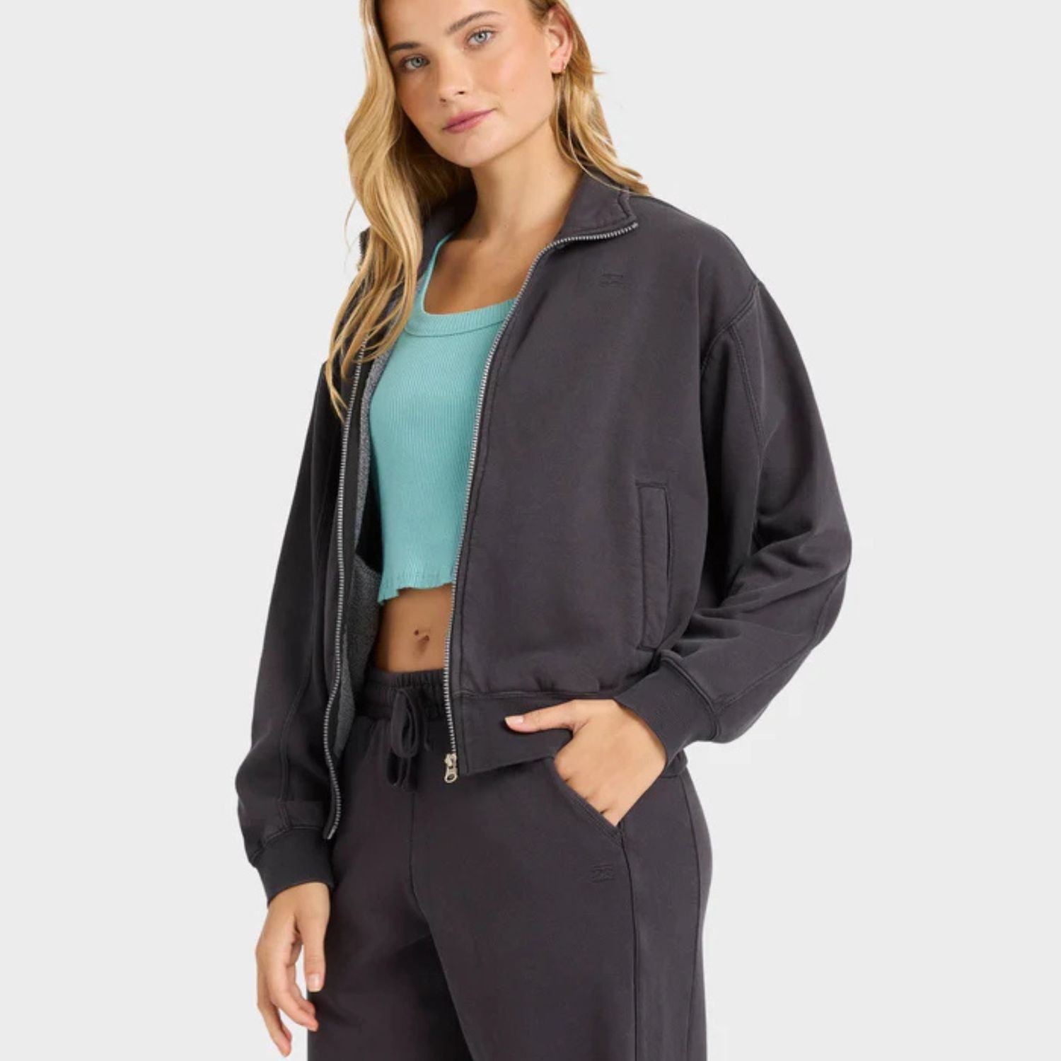 BILLABONG WOMENS THE AVERY ZIP FLEECE - BLACK SANDS