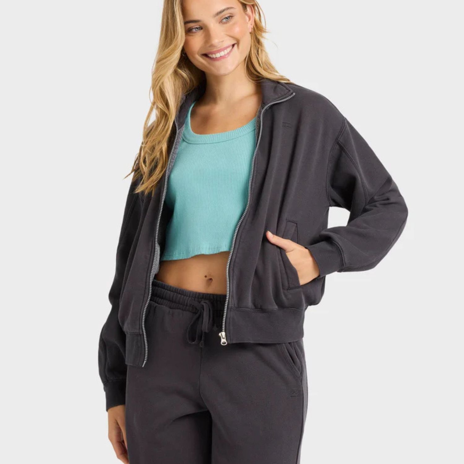 BILLABONG WOMENS THE AVERY ZIP FLEECE - BLACK SANDS