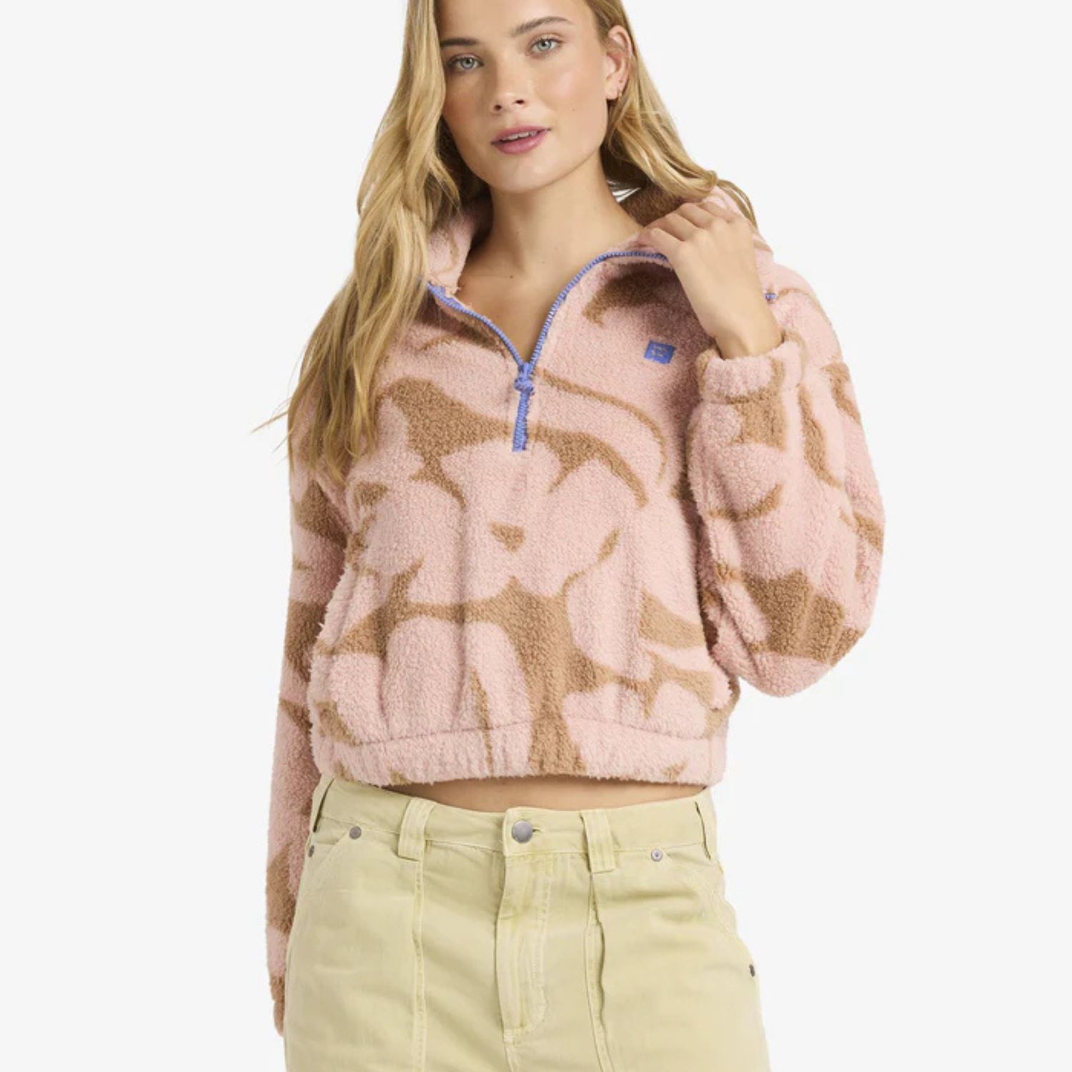 BILLABONG WOMENS BARRA HALF ZIP POLAR FLEECE - ROSE BROWN