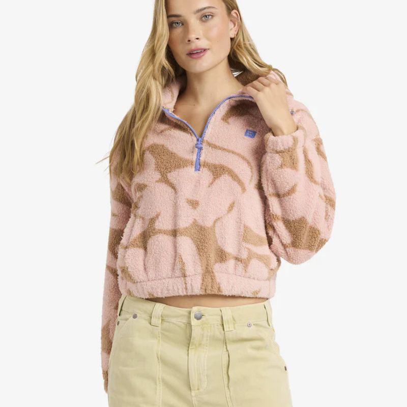 BILLABONG WOMENS BARRA HALF ZIP POLAR FLEECE - ROSE BROWN
