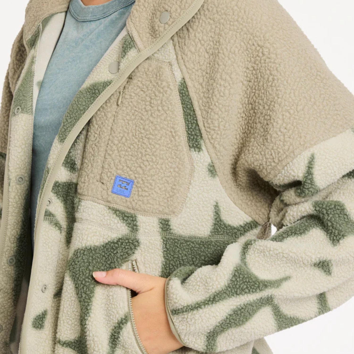 BILLABONG WOMENS POPOYO SNAP UP FLEECE JACKET - SEAGRASS