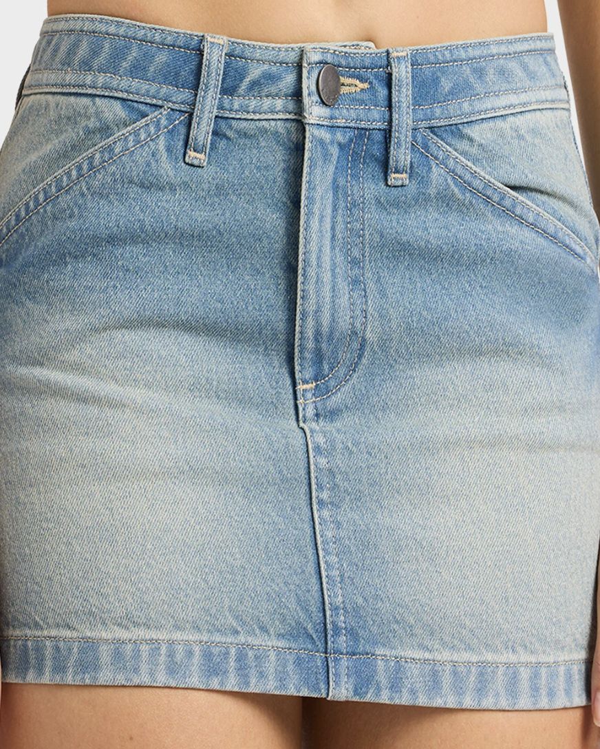 BILLABONG WOMENS FUNSTER MINI DENIM SKIRT - SUN FADED INDIGO