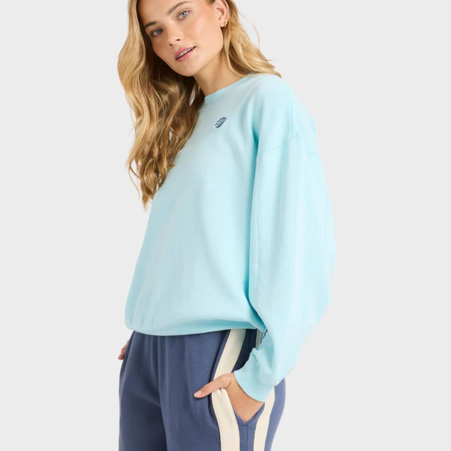 BILLABONG WOMENS SANIBEL KENDAL CREW FLEECE - POOL BLUE