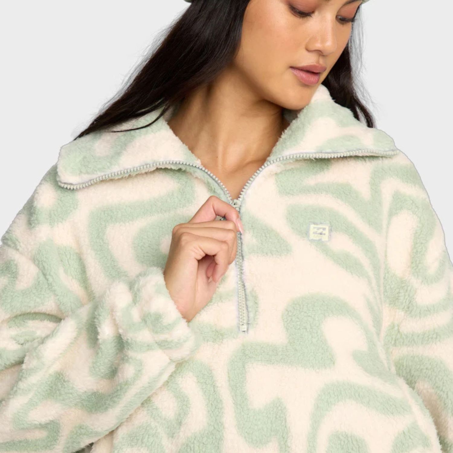 BILLABONG WOMENS BARRA HALF ZIP POLAR FLEECE - GREEN HAZE
