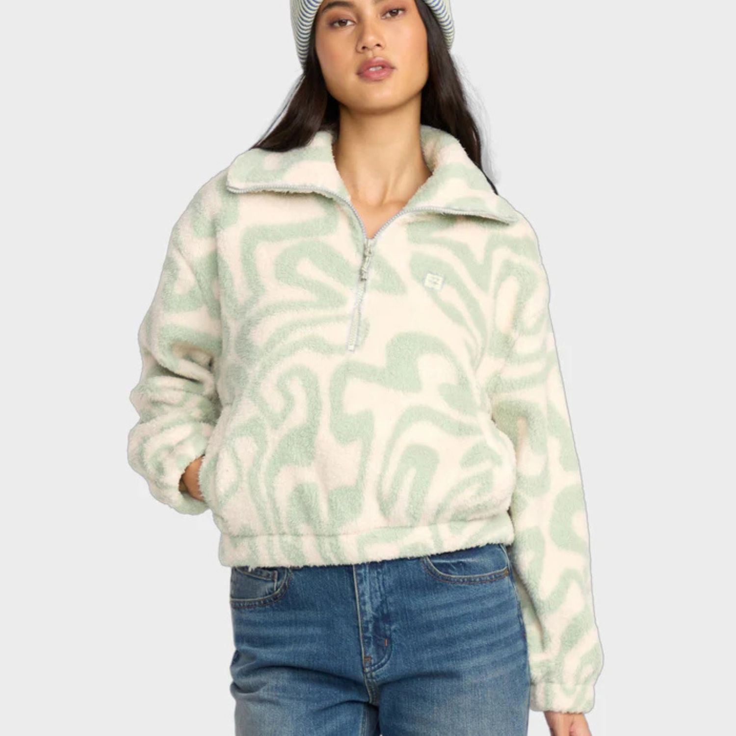 BILLABONG WOMENS BARRA HALF ZIP POLAR FLEECE - GREEN HAZE