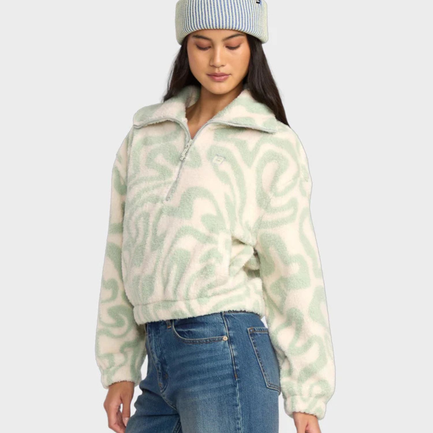 BILLABONG WOMENS BARRA HALF ZIP POLAR FLEECE - GREEN HAZE