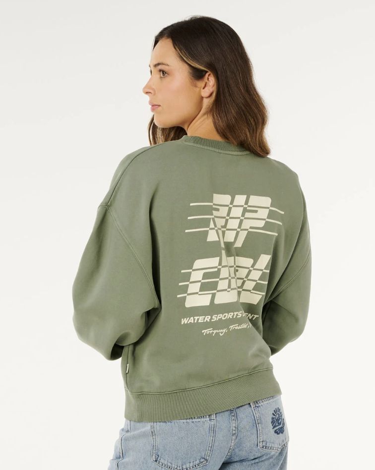RIPCURL WOMENS SPORTS DEPT DROP SHOULDER CREW - WASHED GREEN