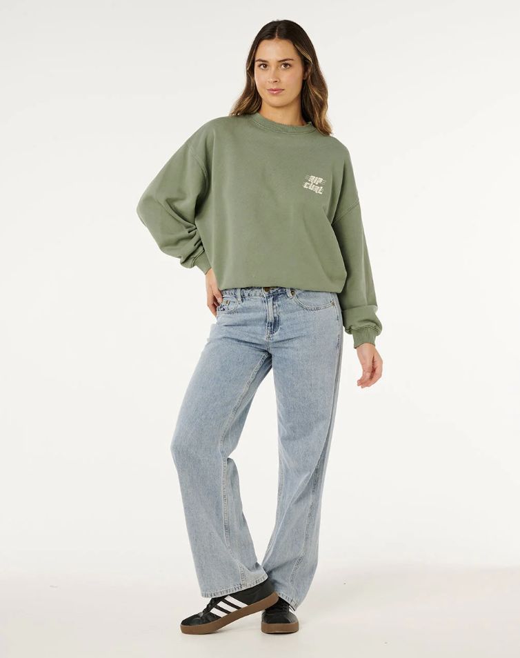 RIPCURL WOMENS SPORTS DEPT DROP SHOULDER CREW - WASHED GREEN